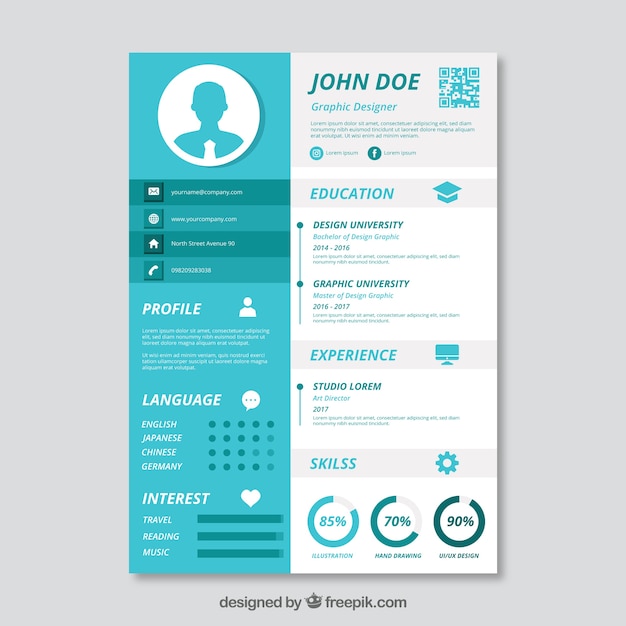 blue and white cv template vector