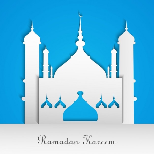 Blue and white ramadan background with a\
mosque