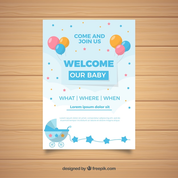 Blue baby shower template | Free Vector