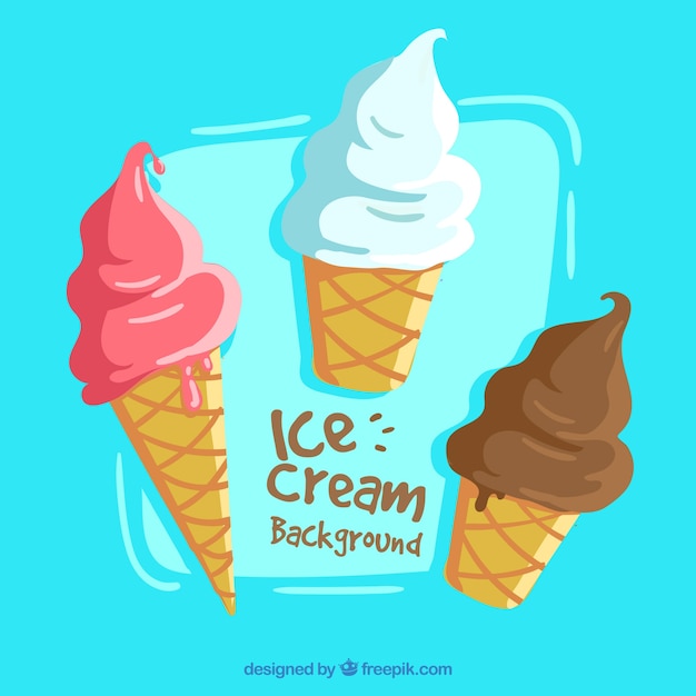Blue background with creamy ice cream