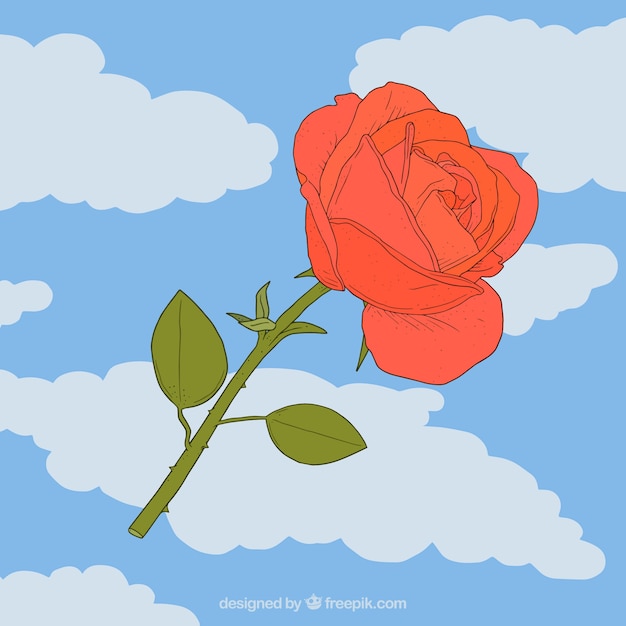Blue background with decorative rose and\
clouds