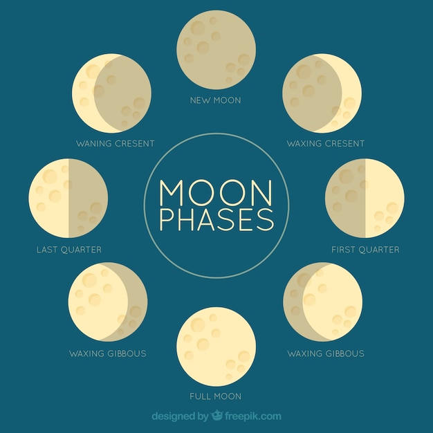 Blue background with moon phases in flat design Vector | Free Download