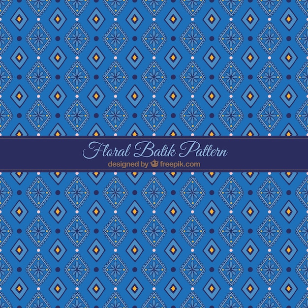 Blue batik  floral  pattern Vector Free Download