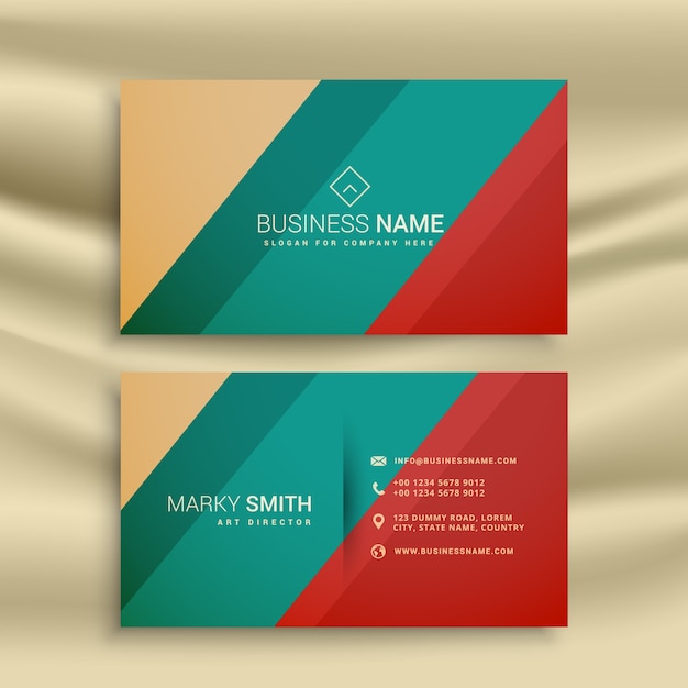 Blue, beige and red business card