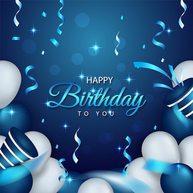 Premium Vector Blue birthday background with realistic