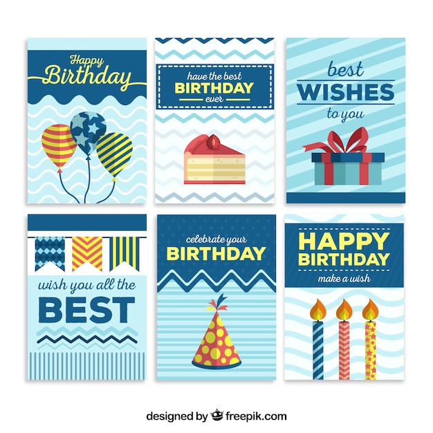 Blue birthday card collection Vector | Free Download