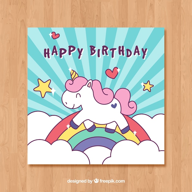 Download Blue birthday card template with a unicorn Vector | Free ...