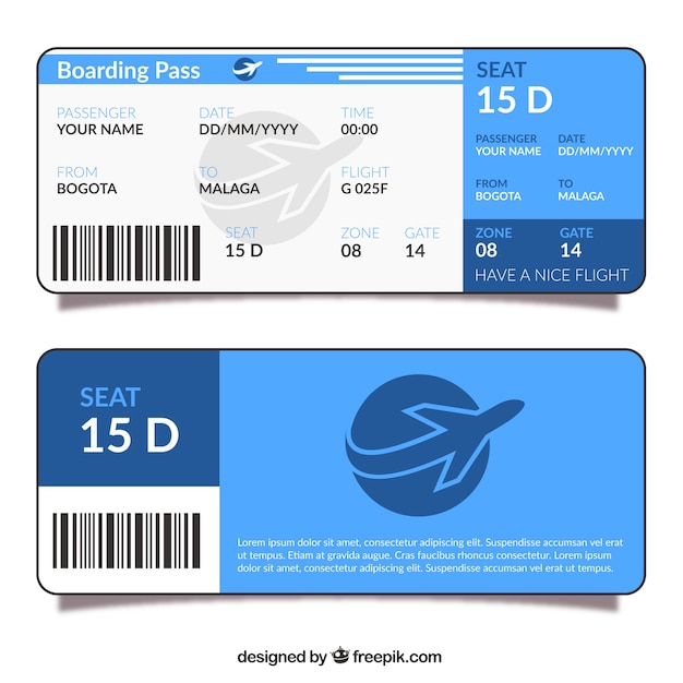 Blue Boarding Pass In Flat Design Vector Premium Download