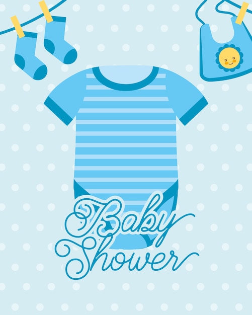 Premium Vector Blue Bodysuit And Socks Bib Baby Shower Card