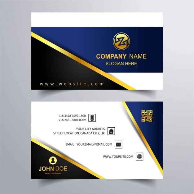 Blue business card with gold lines