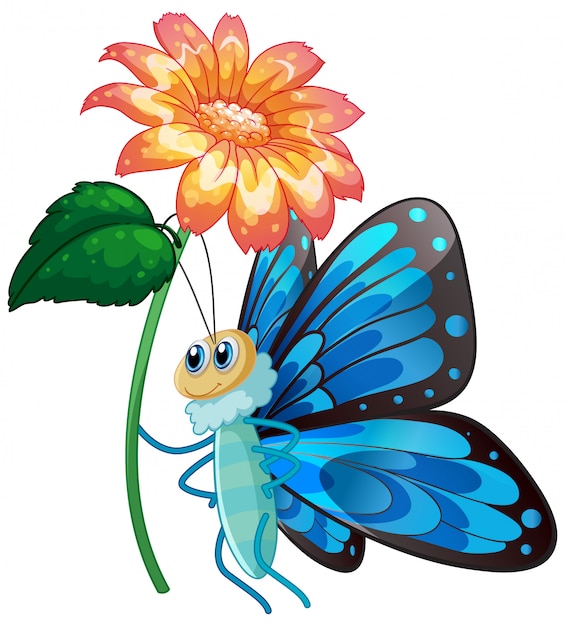 Download Blue butterfly holding flower on white background | Free ...