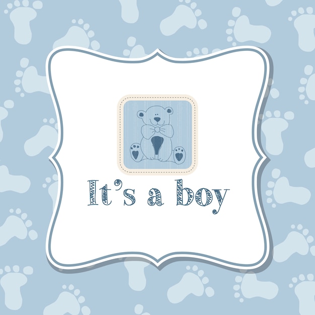 Blue card with a bear for baby shower