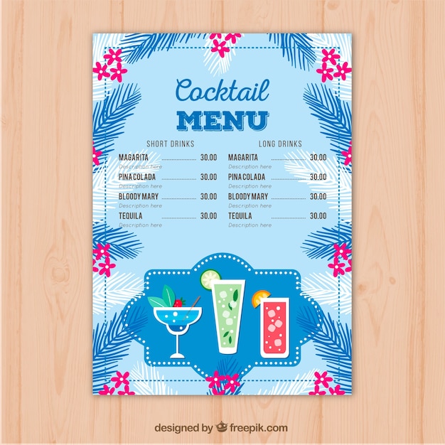 Free Vector | Blue cocktail menu template