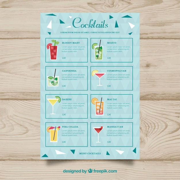 Free Vector | Blue cocktail menu