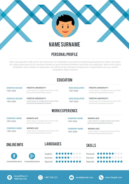 blue creative resume template vector