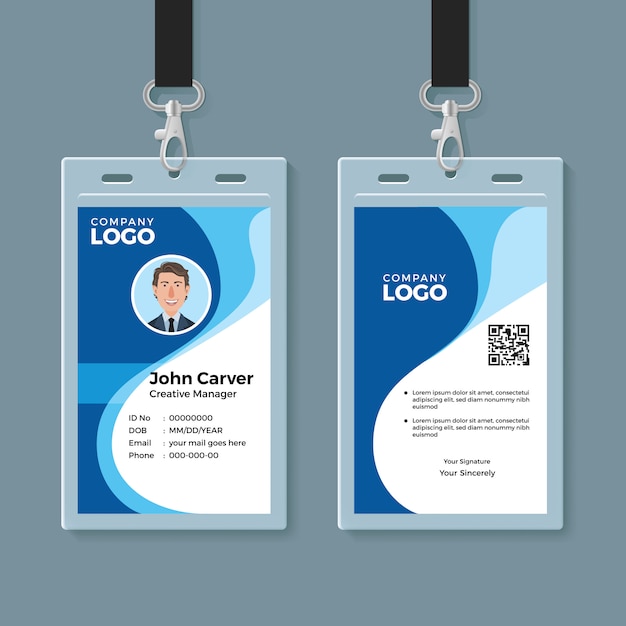 Premium Vector | Blue curve wave id card design template