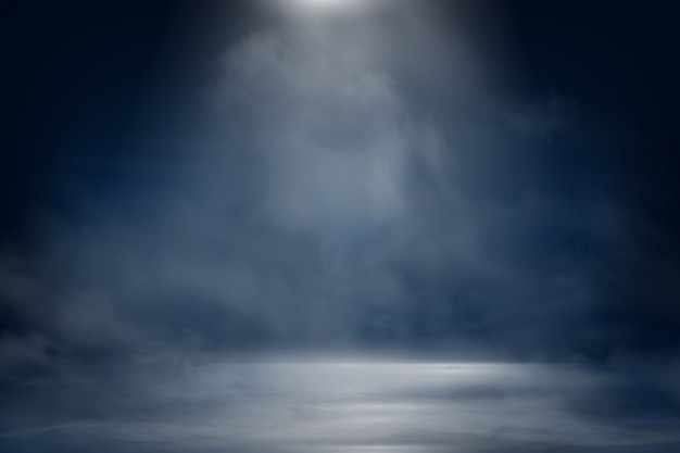 光線 ビームと青い暗い夜空 暗い背景に霧と煙 プレミアムベクター