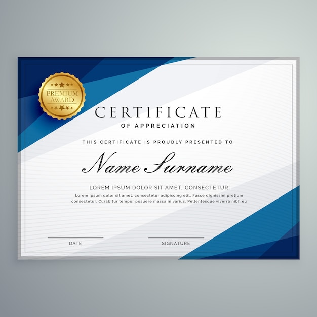 Premium Vector | Blue diploma design template