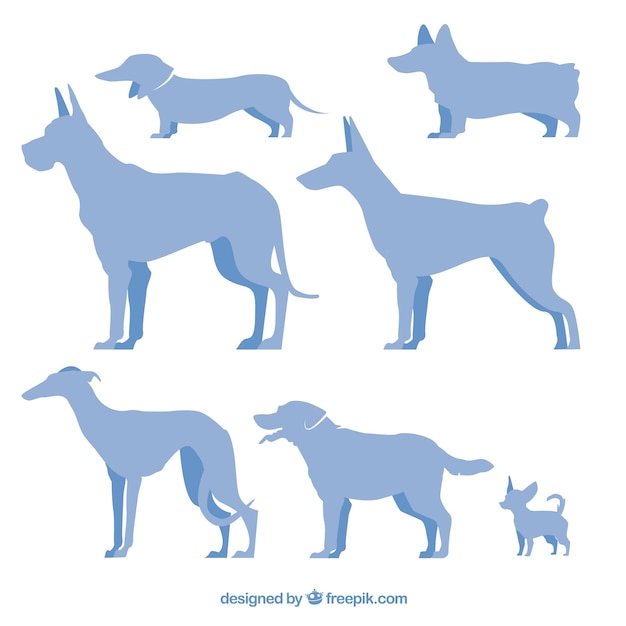 Blue dog breed silhouettes