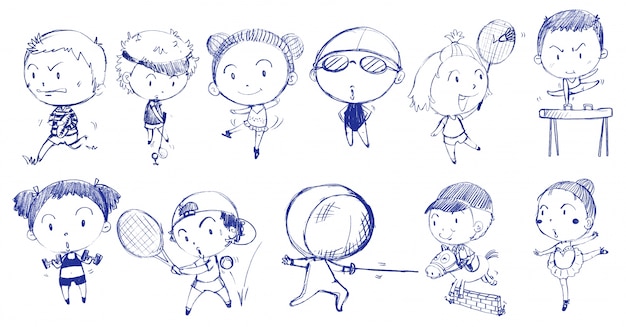 Blue doodle design of people playing with the different sports Free Vector Blue doodle design of people playing with the different sports Free Vector