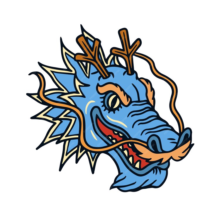 Premium Vector | Blue dragon head old school tattoo