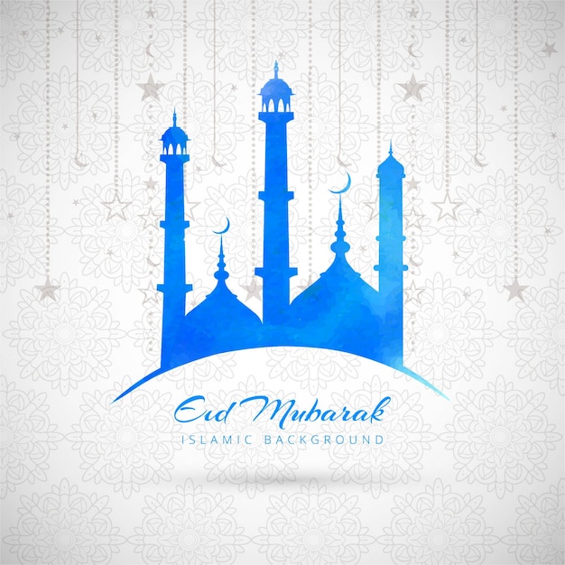 Blue eid mubarak background with mosque Vector | Free Download