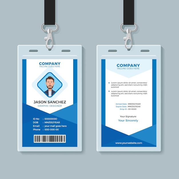 Premium Vector | Blue employee identity card template