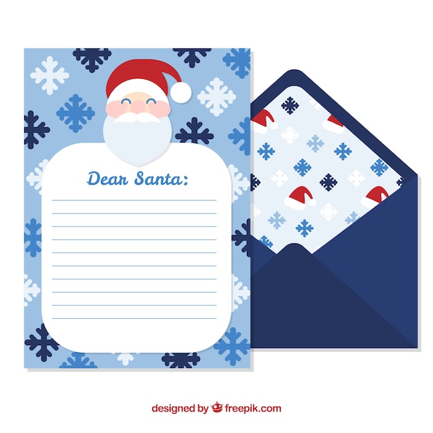 Blue Envelope And Letter Template With Santa Free Vector