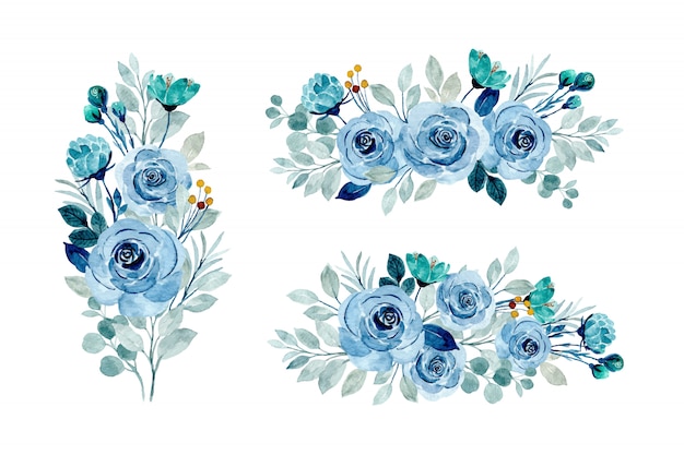 Premium Vector | Blue floral bouquet collection with watercolor