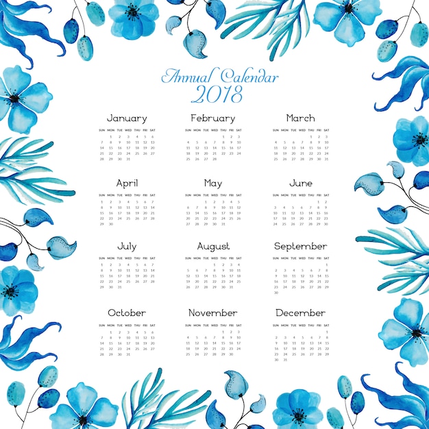 Premium Vector | Blue floral calendar 2018