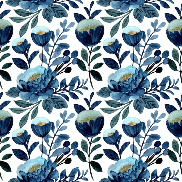 Premium Vector | Blue floral seamless pattern with watercolor