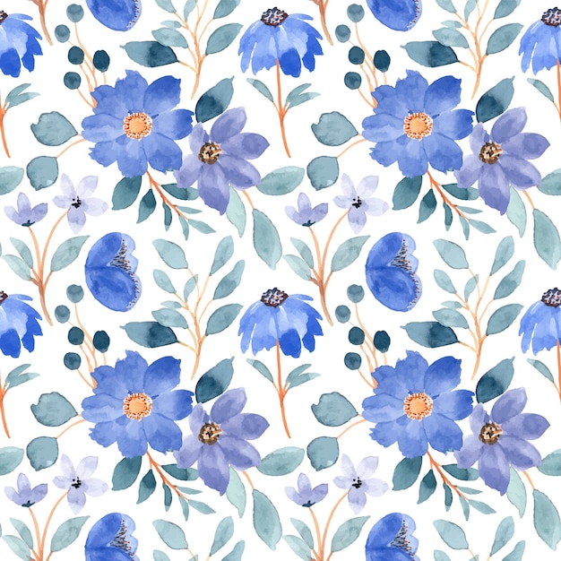 Premium Vector | Blue floral seamless pattern with watercolor