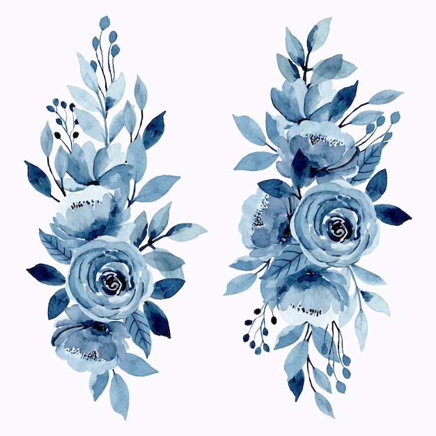 Download Blue floral watercolor bouquet set | Premium Vector