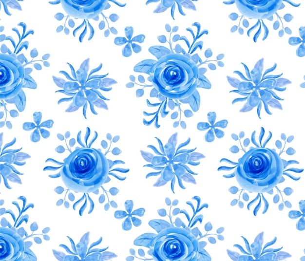 Premium Vector Blue Floral Watercolor Seamless Pattern