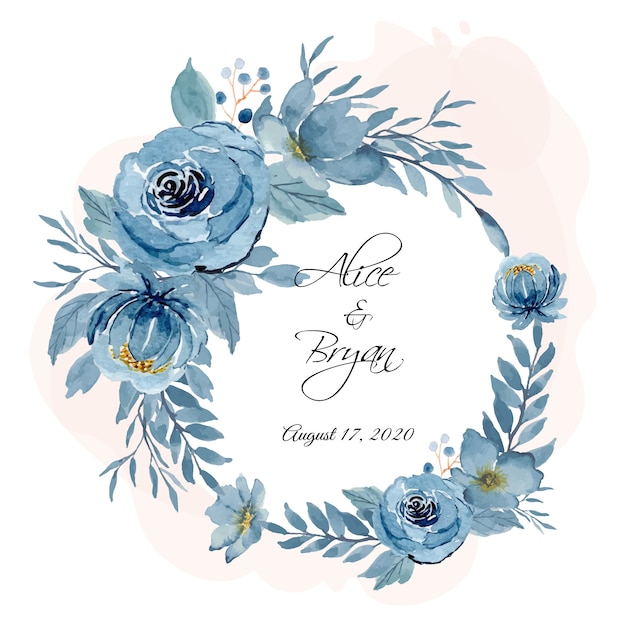 Download Blue floral watercolor wreath Vector | Premium Download