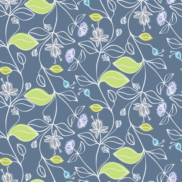 Blue flowers and green leaves | Free Vector