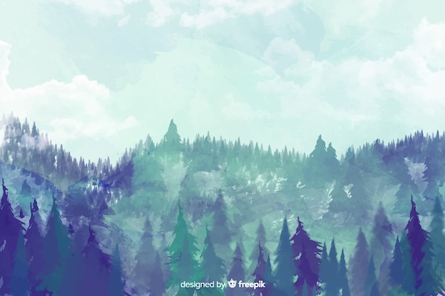 Premium Vector Blue Forest Watercolor Landscape Background