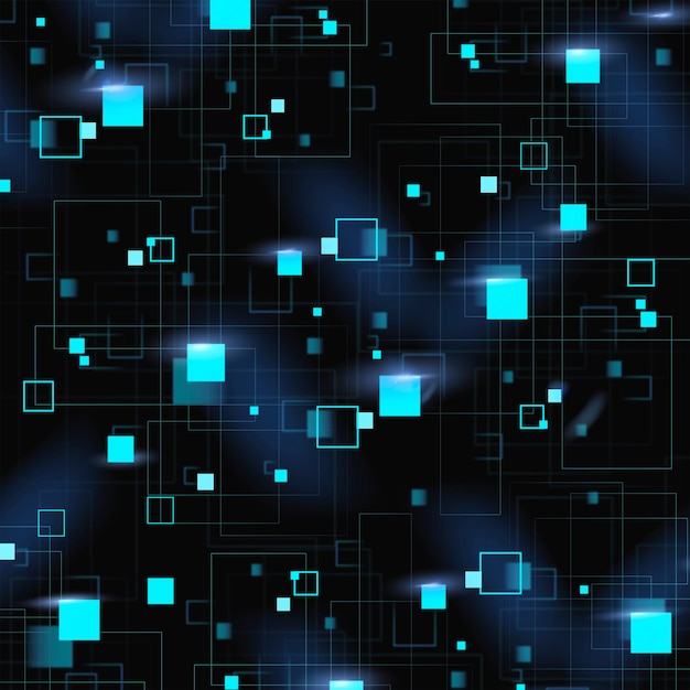 デジタル技術と青い幾何学模様の背景 無料のベクター