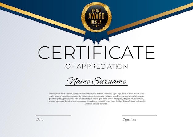 Premium Vector | Blue and gold certificate of achievement template