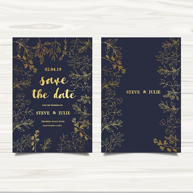 Premium Vector | Blue and gold wedding card