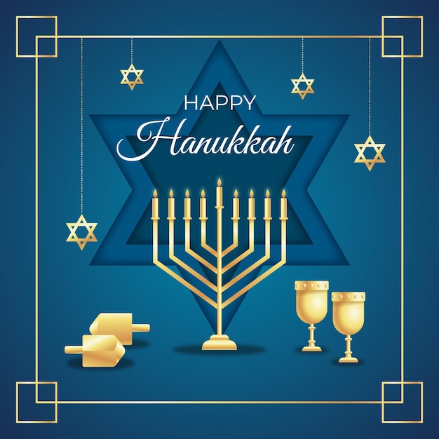 Free Vector | Blue and golden hanukkah