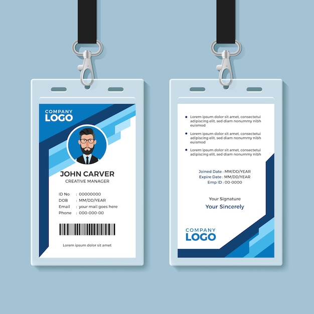 Premium Vector | Blue graphic employee id card template