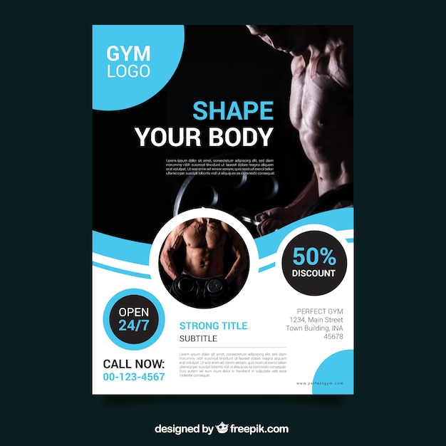 Free Vector | Blue gym flyer template with image