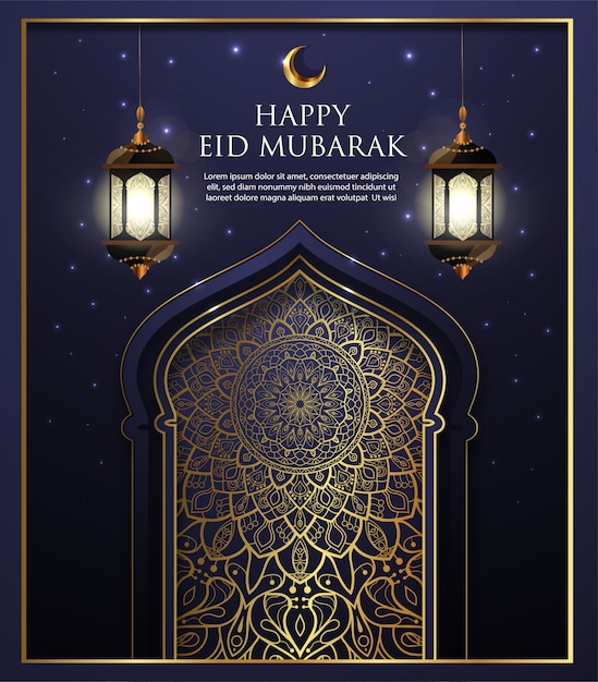 Premium Vector Blue Happy Eid Mubarak Islamic Ramadan Kareem Background