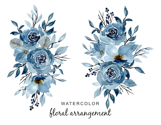 Premium Vector | Blue indigo floral watercolor arrangement