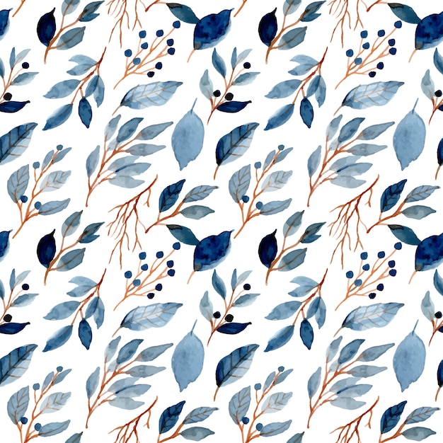 Premium Vector | Blue leaves watercolor seamless pattern