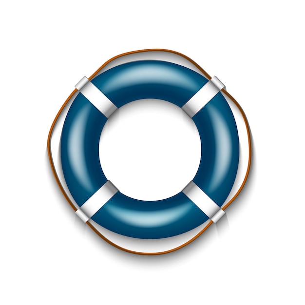 白い背景 イラストに分離されたロープで青い救命浮輪 プレミアムベクター