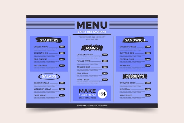 Free Vector | Blue menu page template