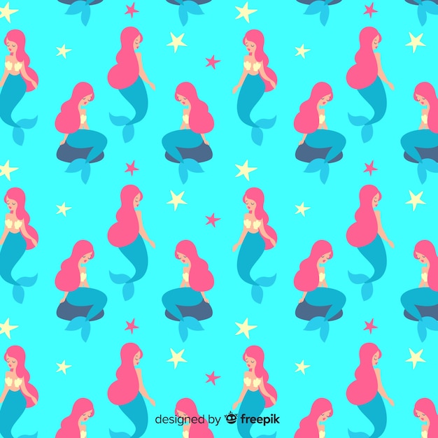Download Blue mermaid pattern flat style Vector | Free Download