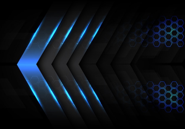 Premium Vector | Blue metallic light arrow direction hexagon background.